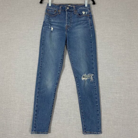 Levi's Wedgie Skinny Jeans High Rise Distressed Crop Button Fly Sz 26 - Picture 1 of 11